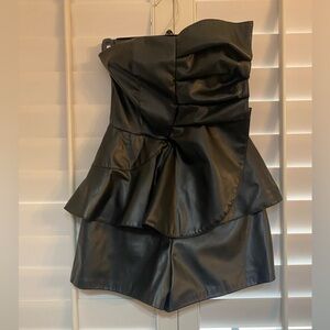 BOUTiQUE Faux Leather Black Romper size small NWOT Stunning!